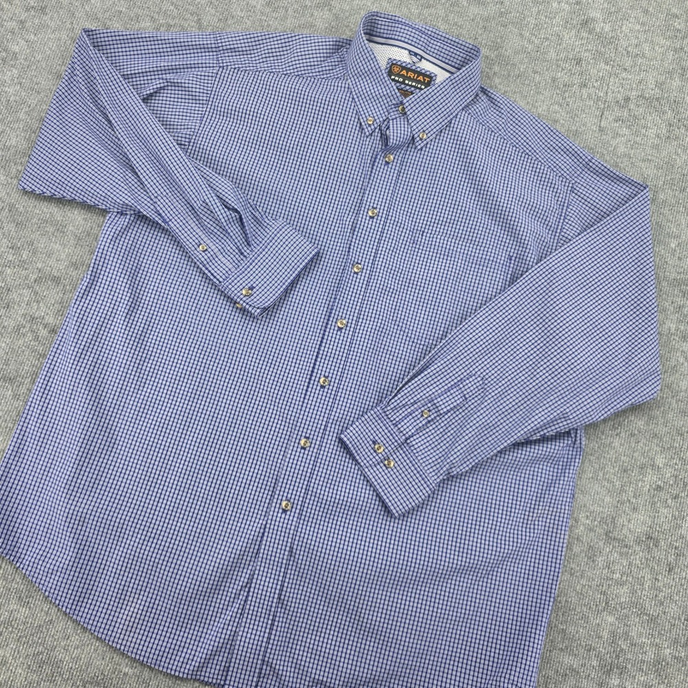 Ariat Pro Series Mens XXL Blue Micro Check Long Sleeve Button Down Shirt